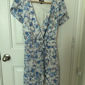 Express White and Blue Floral Mini Dress